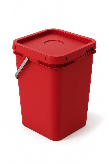 4 Gallon Red Open Head HDPE Pail, Metal Handle, Square, with Metal Handle