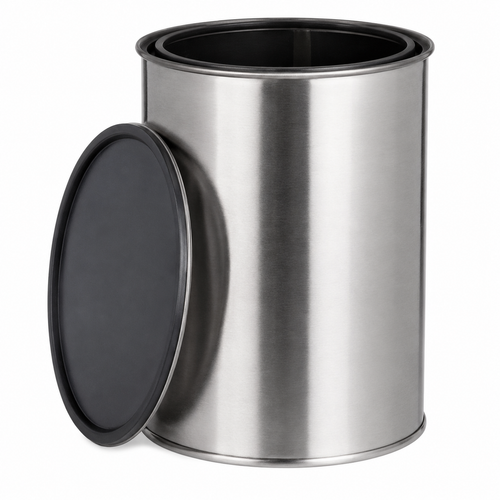 1 Gallon White Tin Can, Gray Liner, No Ears, Beaded, VPPA Powder-Coated Seam