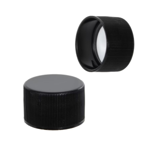 28-410 Black PP HS Cap, Ribbed Sides, Matte Top, FS1-15 / S70A 0.007" SFYP Heat-Seal