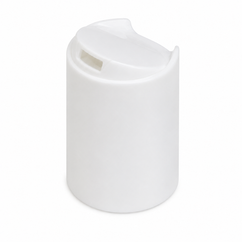 24-410 White PP Round Cap, Smooth Wall, PS20  Pressure Sensitive Liner, Disc-Top