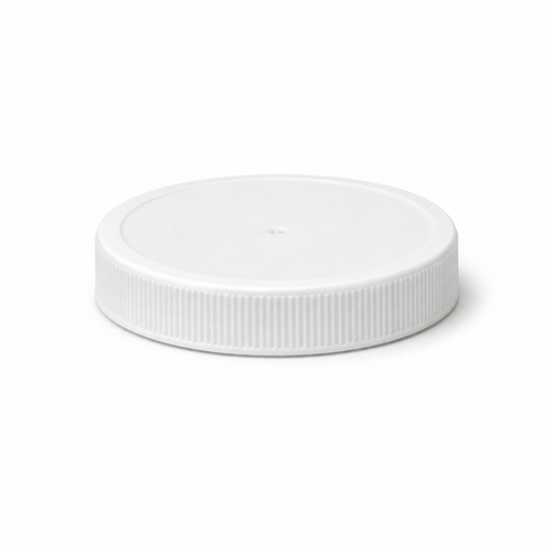 110-400 White Round Ribbed Cap, SureSeal Foam Liner