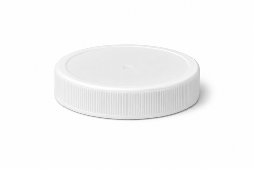 53-400 White PP Round Continuous Thread Cap, Fine Rib Top and Sides, F217 Foam Liner