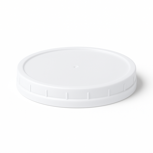 120 mm White Round Deep-Skirt Lug Continuous Thread Cap, 0.020" Pulp FSM-1 Liner
