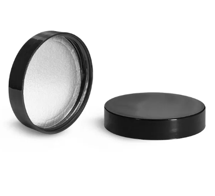 58-400 Black PP Round Continuous Thread Cap, Smooth Top, Ribbed Sides, Pulp/Poly (P-V) Liner