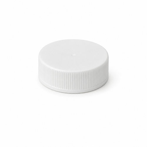 33-400 White PP Round Cap, Ribbed Sides, Smooth Top, F-217 Foam Liner
