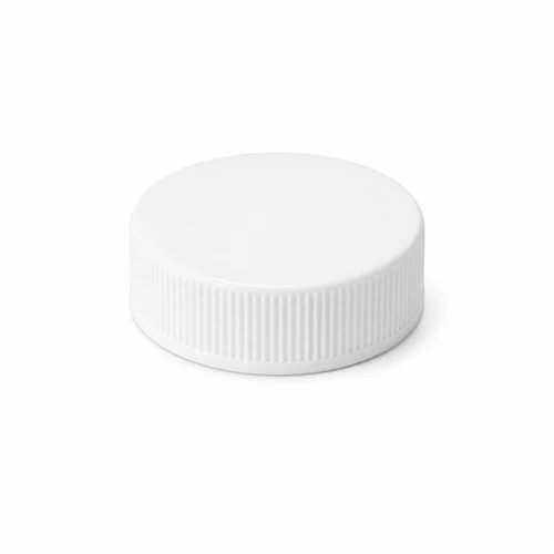 28-400 White PP Round Continuous Thread Cap, Ribbed sides and Smooth Top, PS22 Pressure Sensitive Liner (Plain)
