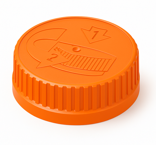 53-400 Orange PP Round Child Resistant Cap, Pictorial F-217 and PS-113 Liners