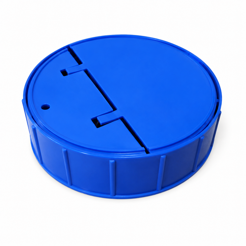 120 mm Blue PP Round Cover, DKM Spring #1 Towel-Wipe Lid, No Liner