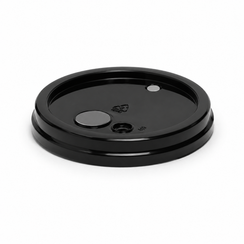 5 Gallon Round Black HDPE Tear Strip Cover with Vented VFS2 Spout