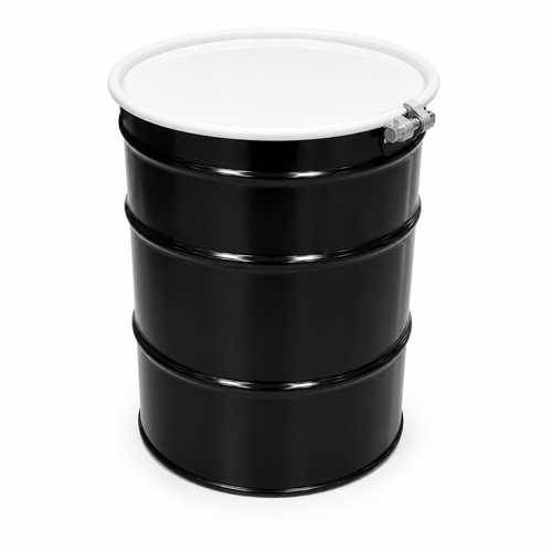 30 Gallon Black Open Head Steel Drum, Lined, White Cover, UN(1A2/Y2.2/150)