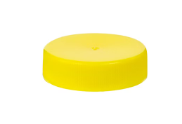 38-400 Yellow PP Round Cap, Ribbed Sides, Matte Top, MRPLN01 PE Foam 0.035" Liner