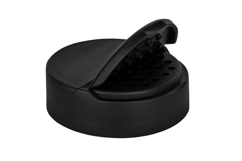 63-485 Black PP Round Cap, Dual Door, 13-Hole, 0.123 mm Universal Induction Seal, 125 mm