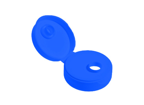 33-400 Blue PP Round Traditional Flip-Top, 0.250" Orifice, S70 FS3-19 Heat-Seal Foil (PETE) Tri-Tab Flat Seal