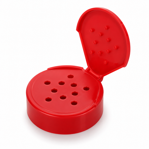 53-485 Red PP Round Spice/Sifter Cap with Universal Liner, 10-Hole 0.125
