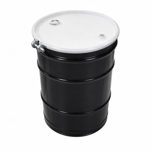30 Gallon White Open Head Steel Drum, Lined, White Cover, UN(Y1.5/150) with 2" and 3/4" Steel Bung Openings