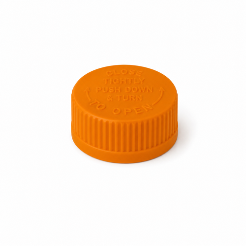 38-400 Orange PP Round Child-Resistant Vented PDT Cap, FS1-19-0.2, B-Vent Liner