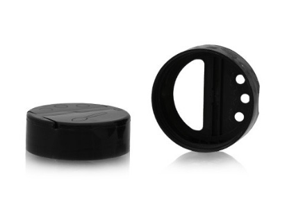 53-485 Black PP Round Spice cap, 3-Hole, Dual Door, Heat-Seal