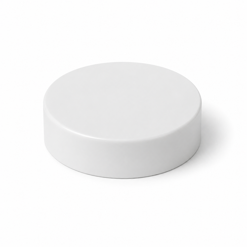 43-400 White PP Round Cap, Smooth Sides and Smooth Top, F217 Foam Liner