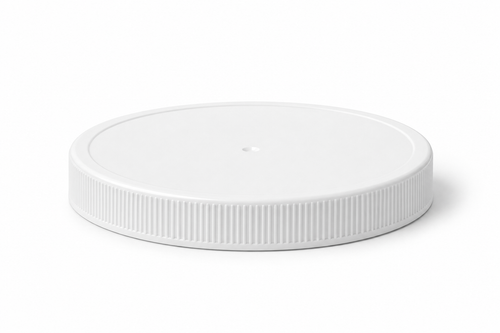 110-400 White PP Round Ribbed Cap, Heat-Seal Tri-Lab Liner for PE