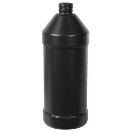 24 Ounce Black HDPE Modern Round Bottle, Flamed, 28-410
