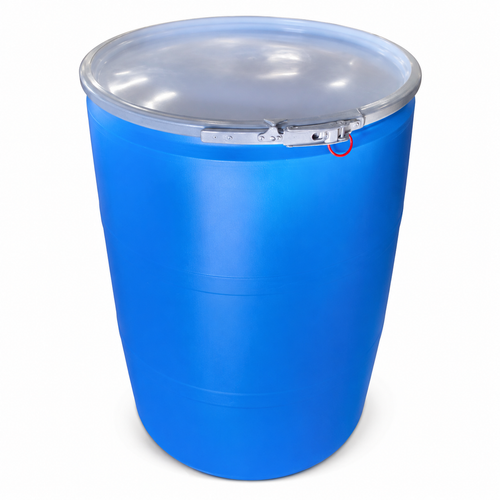 55 Gallon Blue Open Head HDPE Drum, Solid Cover, UN(1H2/Y130/S)