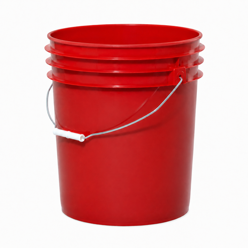 5 Gallon Red Open Head HDPE Pail, Round, W/CWL & Metal Handle