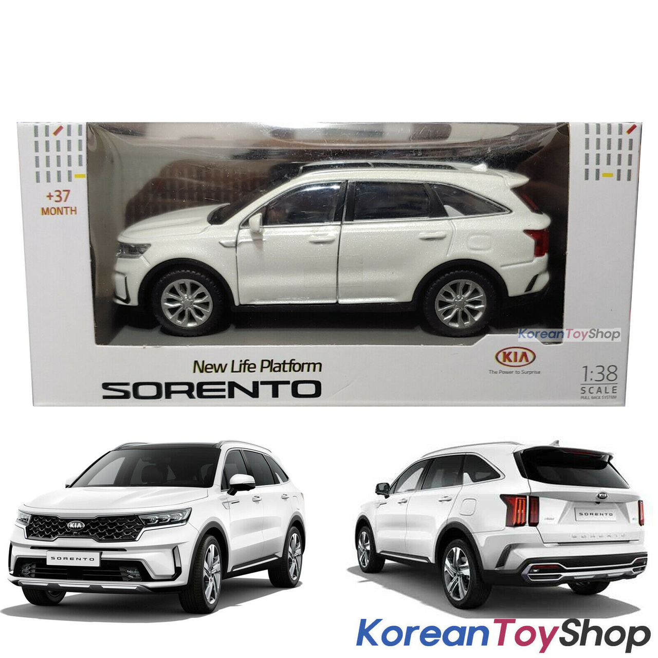 Kia Motors SORENTO MQ4 Diecast Mini Car Toy 1:38 Miniature Model WHITE &  BLACK