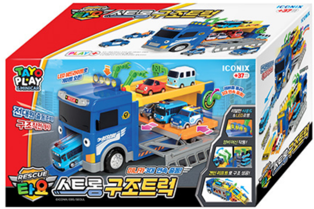 Tayo Little Bus Convertible Strong Rescue Truck Mini Buses 4 pcs Toy Car Set LED