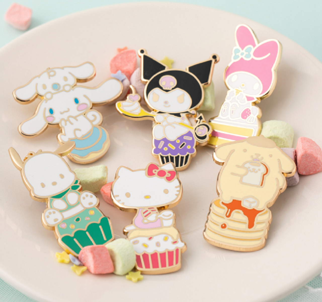 Sanrio Characters Kitty Summer Theme Pin Badge 6 pcs Set Authentic 100%