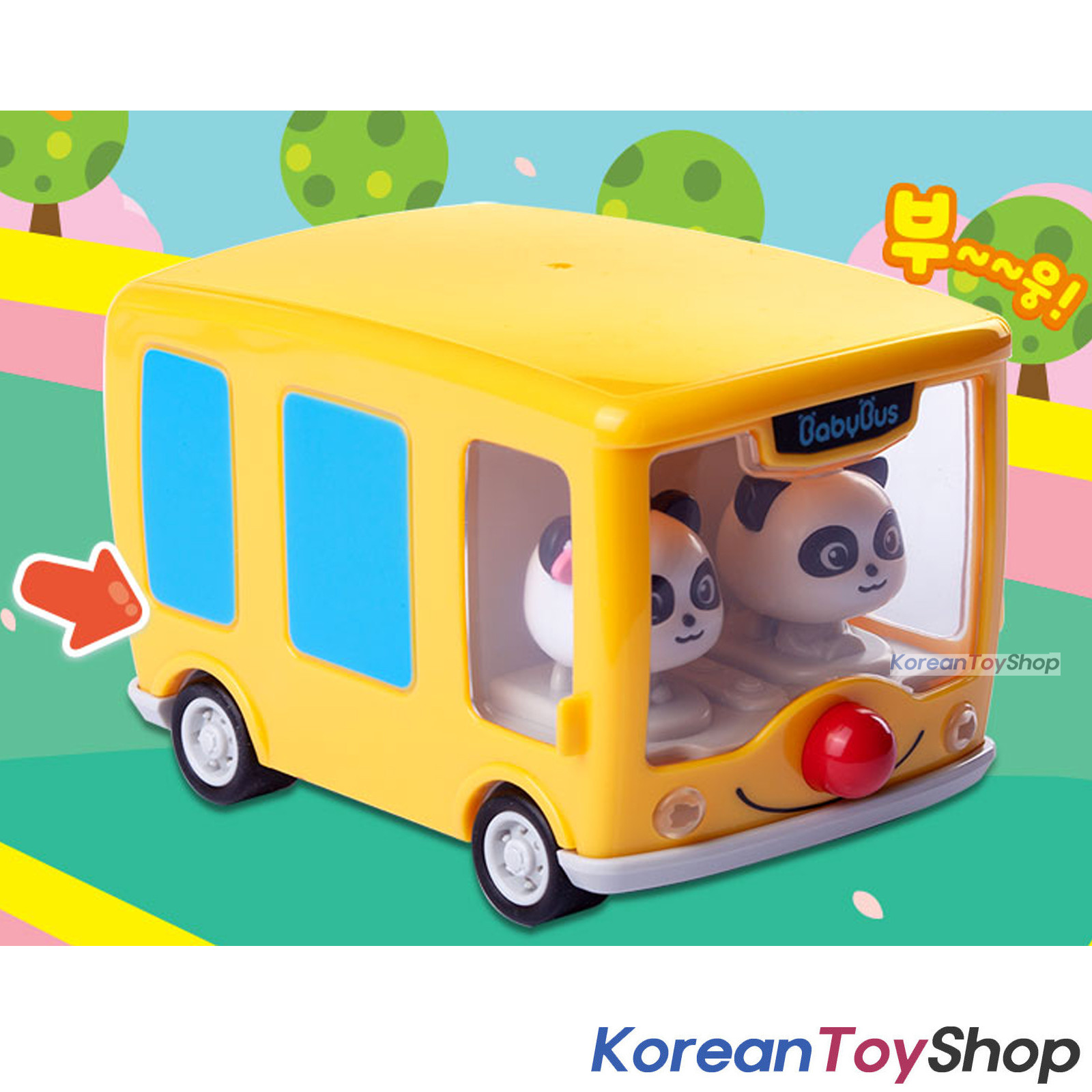 BabyBus Panda Yellow Bus Toy Car Free Wheels Main Character Monster