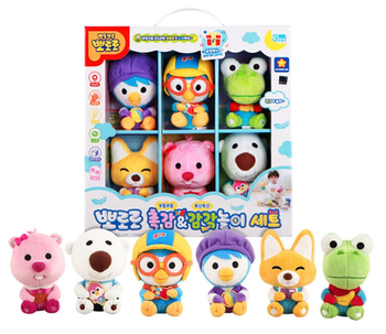 Pororo & Friends Mini Soft Plush Toy Doll 6 pcs Set w/ Sound & Voice Effect