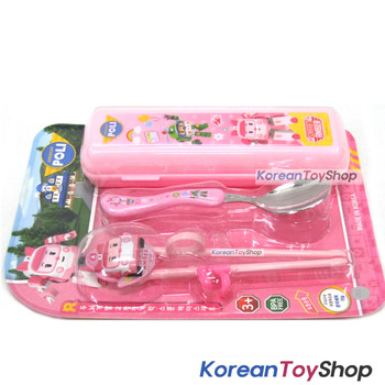 Robocar Poli Stainless Steel Spoon Training Chopsticks Case Set Amber Model Pink Robocar Poli Stainless Steel Spoon Training Chopsticks Case Set Amber Model Pink