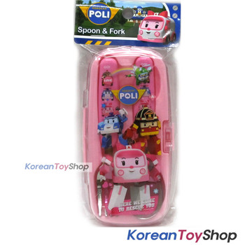 Robocar Poli Stainless Steel Cute Spoon Pork Case Set Amber Model Pink Robocar Poli Stainless Steel Cute Spoon Pork Case Set Amber Model Pink