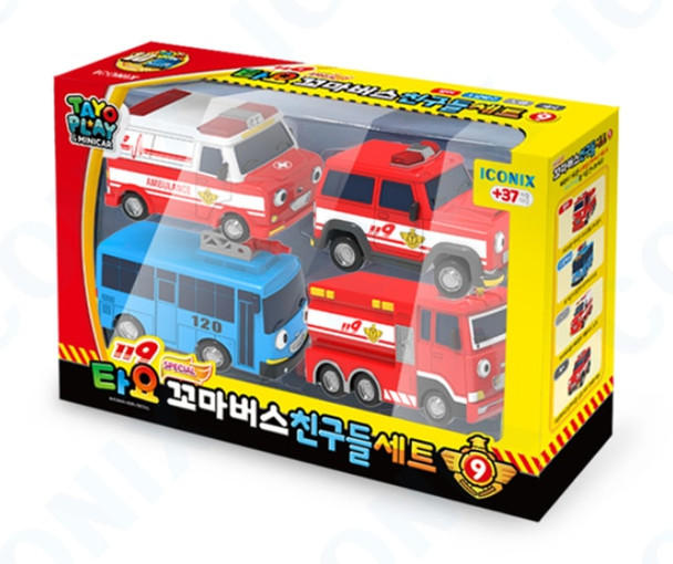 00173 TAYO Little Bus Friends Special V.9 Mini Car 4 pcs Toy Set Emergency Team