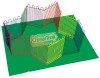 A colorful wire small animal playpen with an included green floor mat, isolated against a white background.