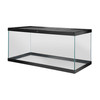 Empty rectangular glass reptile terrarium with black plastic trim and top screen cover.