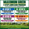 Turf Line Maximum Green four-step lawn care program showing seasonal timing for crabgrass prevention, broadleaf weed control, turf feeding and fall winterizer fertilizer.