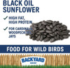 black oil sunflower is high fat, high protein and is for cardinals, woodpeckers and jays