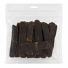 Back view of a clear resealable pouch filled with Maggie & Duke’s Cluckin’ Good chicken jerky dog treats.
