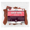 Front view of a 15 oz resealable bag of Maggie & Duke’s Sizzlin’ Bacon Chewy Dog Treats for dogs of all ages, made in the USA.