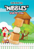 Product packaging card for "NIBBLES" Small Pet Chew. The card features a colorful cartoon backyard background showing a treehouse, a small house, a white picket fence, and illustrations of a mouse, hamster, and guinea pig, with a photograph of the stacked geometric wooden chew toy positioned in the center.