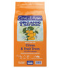 Front packaging of a bag of Coast of Maine fertilizer against a white background. The bag is bright orange with a prominent light blue and dark blue label block near the top. Cursive white text reads "Coast of Maine," followed by large dark purple text reading "ORGANIC & NATURAL." Below the brand name is an illustration of bright yellow-orange citrus fruits growing on a green branch with leaves and small white blossoms. The lower half of the bag displays text reading "FERTILIZER FOR Citrus & Fruit Trees" with the chemical formula "5-2-2 (5% Calcium)" and the claim "PROMOTES FLOWERING & FRUITING." Three small line drawings illustrate a citrus slice, an apple, and a tree trunk cross-section next to an icon reading "100% OCEAN & LAND INGREDIENTS." The bottom corner lists "NET CONTENTS 4 LBS (1.81KG)" alongside a product barcode.
