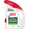 Product photograph of a white plastic jug of Nature's Miracle Outdoor Stain & Odor Remover against a plain white background. The jug features an integrated carrying handle on the right and a built-in motorized sprayer system with a bright red top handle labeled "Continuous Action Power Sprayer." A white spray wand with a red nozzle is docked vertically on the left side of the jug. The main label features a green block with white text reading "OUTDOOR STAIN & ODOR REMOVER" below the red "NATURE'S MIRACLE" brand name and small silhouettes of a dog and a cat. The bottom of the label indicates a net content of 1 Gallon (128 Fl Oz / 3.78 L).