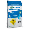 A front product photograph of a 25-pound bag of Peters Professional 20-10-20 Peat-Lite Special water-soluble fertilizer, shown at a slight angle against a white background. The packaging features a white and blue design with a large yellow hazard diamond labeled "OXIDIZER 5.1" at the bottom.
