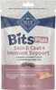 A 3.5-ounce resealable pouch of Blue Buffalo Bits Plus Skin & Coat plus Immune Support soft and chewy dog treats. The packaging features the Blue Buffalo logo at the top and showcases real salmon as the number one ingredient with a pinkish-purple lower panel.