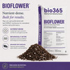 Bio365 BIOFLOWER nutrient-dense flowering soil with bioCHARGE biology and biochar, 1.5 cu ft bag and soil blend shown