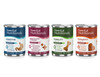 A product lineup image featuring four 13-ounce (369 G) cans of Fromm Family Nutritionals dog food arranged in a row against a plain white background. Each can has a distinct colored header band and a graphic illustrating its functional health focus:

First Can (Blue): labeled "DIGESTIVE" with a graphic of a stomach.

Second Can (Maroon): labeled "SENSITIVE SKIN & STOMACH" with a sparkling star graphic.

Third Can (Green): labeled "MOBILITY" with a dog bone graphic.

Fourth Can (Red): labeled "IMMUNITY" with a heart graphic.

The text on the labels designates the products as dog food and dog food supplements formulated for specific dietary needs.