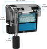 A product graphic of a transparent Fluval AquaClear power filter with dimension callouts showing 7.2 inches wide, 6.4 inches high, and 4.4 inches deep, isolated against a white background.