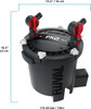 A product graphic of a black Fluval FX2 canister filter with dimension callouts indicating 16.5 inches high and 13.4 inches wide, isolated against a white background.