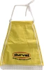 An empty yellow Durvet A-Line dust bag for cattle pest control featuring a top steel spreader bar and hanging attachments, isolated against a white background.